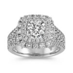 Double Halo Split Shank Engagement Ring in 14k White Gold