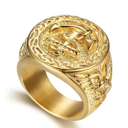 Fashion Trend Vintage Gold Men's Anchor Navy Hook Classic Party Ring Jewelry