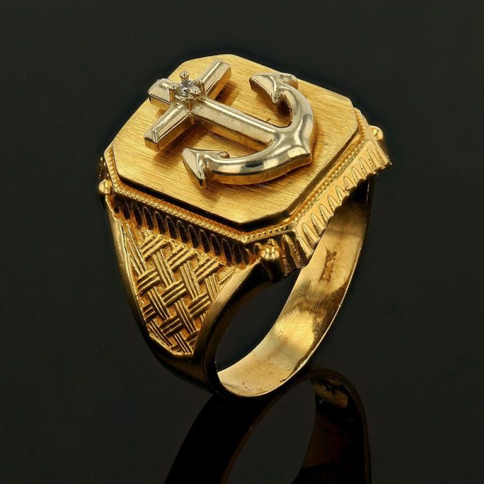 Fashion Trend Vintage Gold Men's Anchor Navy Hook Classic Party Ring Jewelry - Image 2