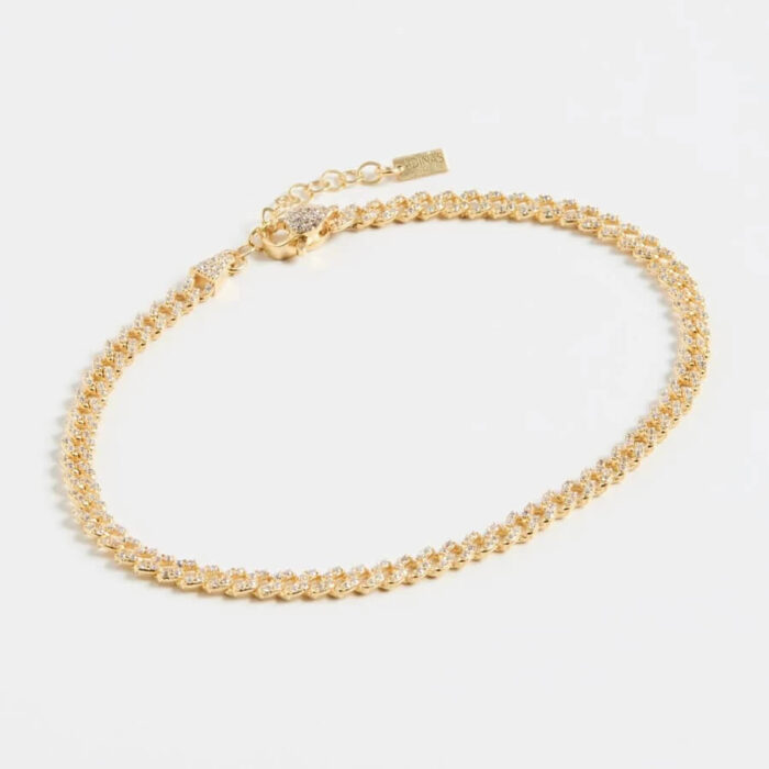 Baby Pave Cuban Link Chain Anklet in Gold - Image 4