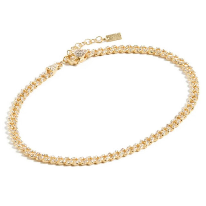 Baby Pave Cuban Link Chain Anklet in Gold - Image 5