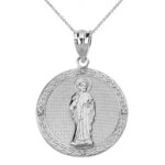 Sterling Silver CZ Saint Peter Engravable Circle Medallion Pendant Necklace (Small) .925 Sterling Silver Small | Factory Direct Jewelry